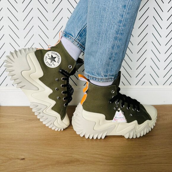 Converse Women Shoes Run Star Motion Hi Sz 7 Olive Green Chunky Sneakers A04171C - Picture 5 of 15